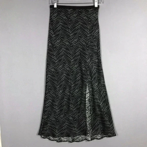 $299 ANINE BING Dolly Silk Skirt Zebra Print Size XS Midi Slit Willow Green Gray - Picture 3 of 16